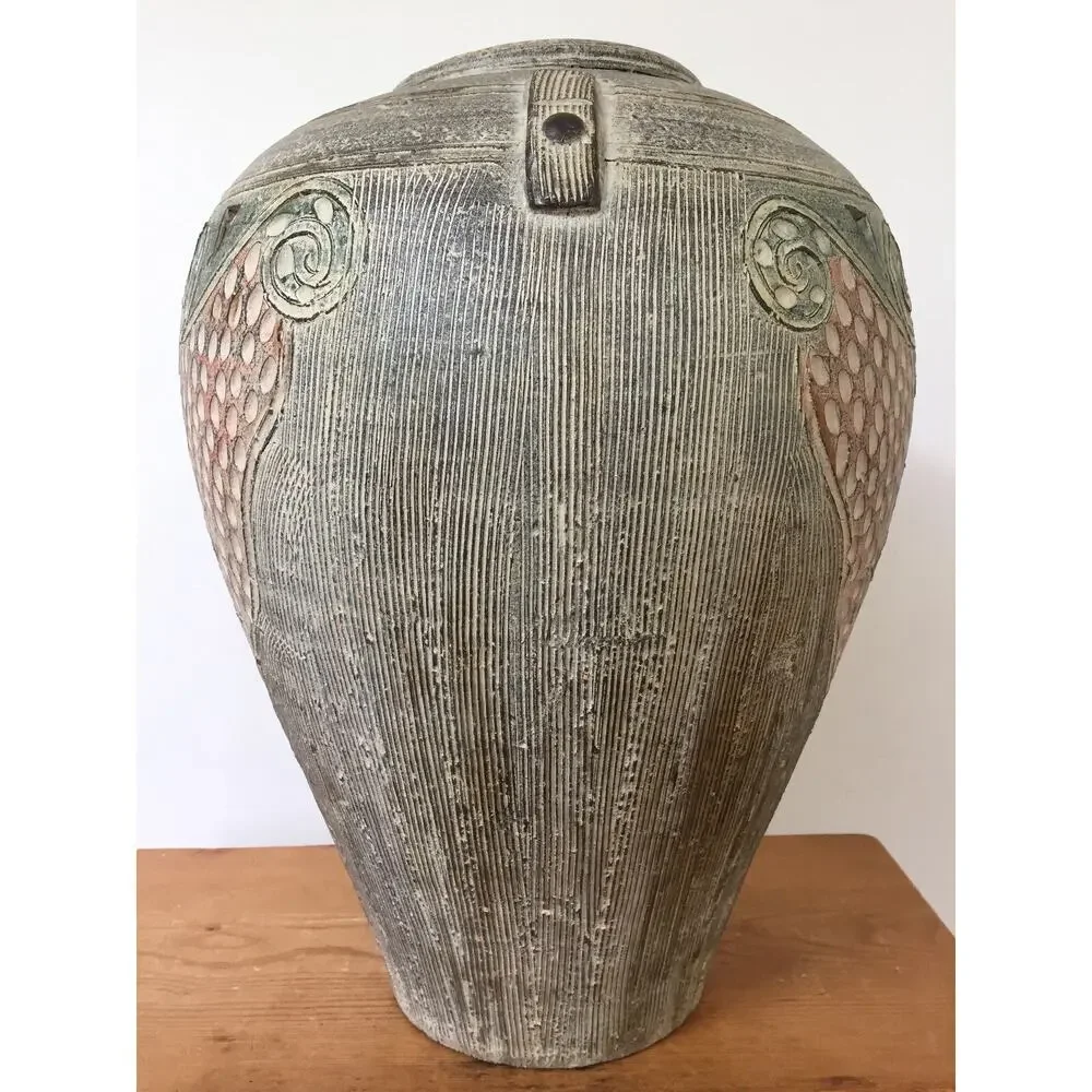 Vtg Studio Art Pottery Matte Earthenware Grecian Style Flower Floor Vase Urn 16